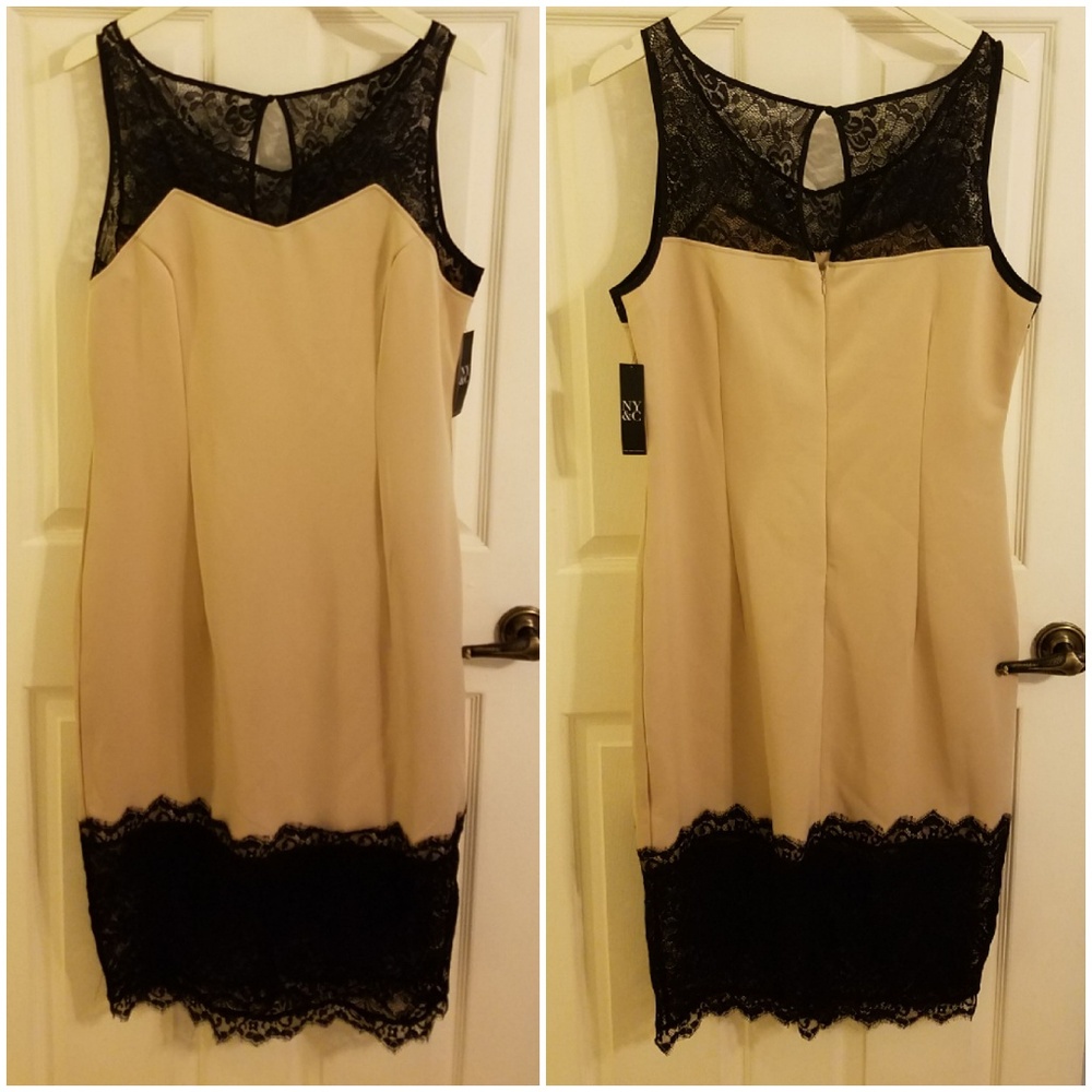New York & Company Nude Black Lace Dress